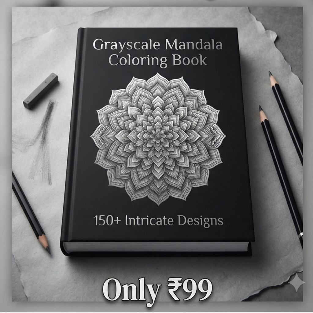 Grayscale Mandala Drawing Book